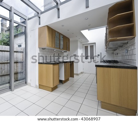 modern luxury kitchen with double glazed patio