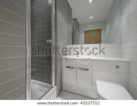 Bathroom Tile Floor on Modern En Suite Bathroom With Shower Cabin And Floor To Ceiling Tiles