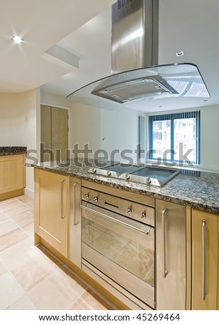 Modern Open Plan Kitchen With Luxury Cooking Isle Stock Photo ...