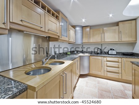 Kitchen Sink Supplies on Modern Kitchen With Double Sink And Accessories Stock Photo 45524680