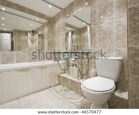 Bathroom Designers on Modern Designer Bathroom With Stone Imitation Ceramic Tiles   Stock