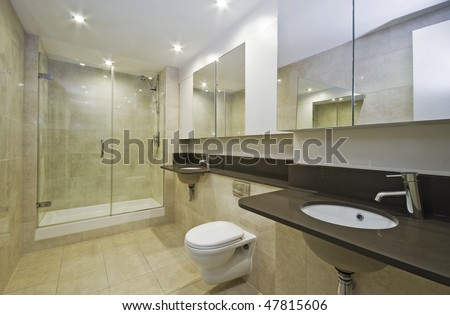luxury family bathroom in marble with two hand wash basins