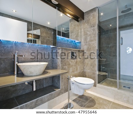 Luxury Bathroom on Luxury Bathroom With Stone Hand Wash Basin Stock Photo 47955646