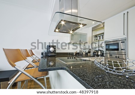 Kitchen Breakfast  Height on Modern Luxury Designer Kitchen With Breakfast Bar Stock Photo 48397918