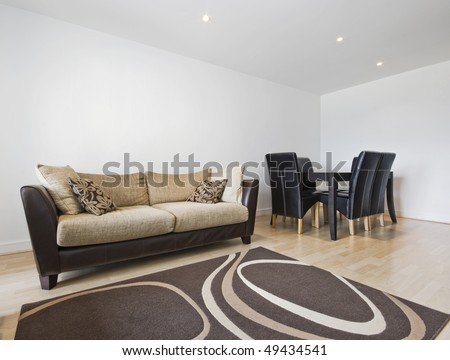 smart contemporary living room with dining table