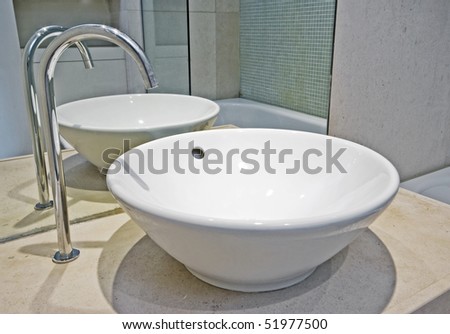 modern bowl shape ceramic hand wash basin with designer water tap