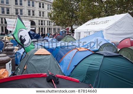 LONDON, UK -OCTOBER 31: This is how the Occupy London Camp looks like outside London Stock Exchange on October 31, 2011 in London.