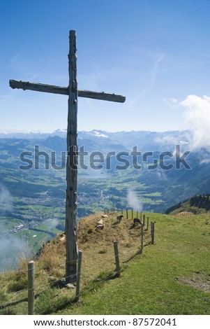 Wooden Cross on top of Mount Rigi, Switzerland