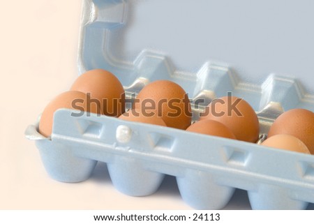 Eggs in soft blue carton.