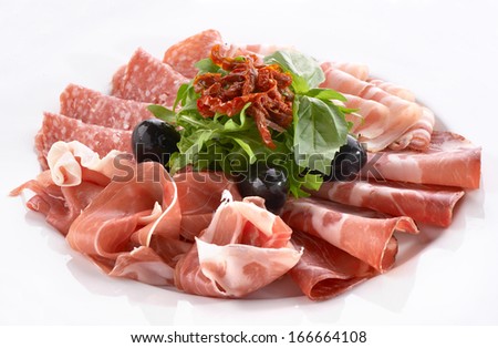 meat snack with prosciutto, salami and bacon