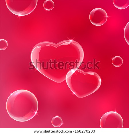 Red Valentines background with soap bubbles in the form of Hearts illustration Red Valentines background with soap bubbles in the form of Hearts illustration