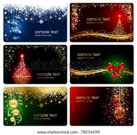 Set of cards with Christmas tree balls stars and snowflakes illustration Set of cards with Christmas tree balls stars and snowflakes illustration