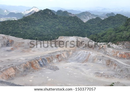 Limestone quarry, Open pit mine in Thailand