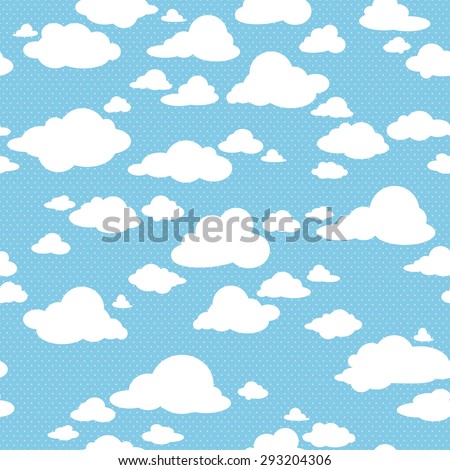 Blue sky with clouds, vector seamless pattern