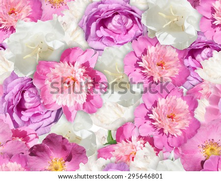 Peony pattern. Pink white flower background. Peony seamless