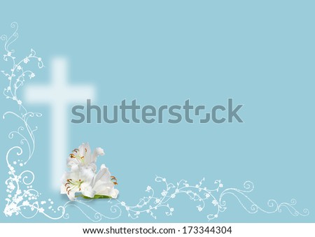 easter  lily and cross on blue background