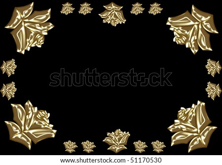 gold roses with  frame on black background