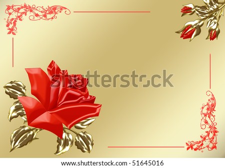 red and gold rose on gold background