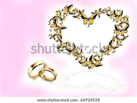 stock photo frame from butterfly in form heart and wedding ring