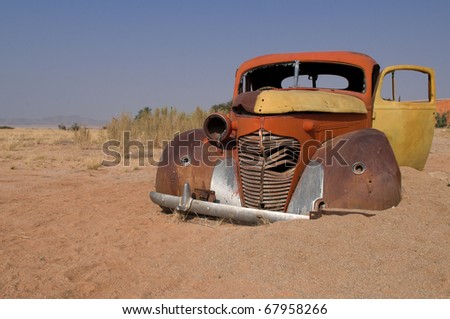 Abandoned car near a service station at Solitaire in the Namib Desert, Namibia