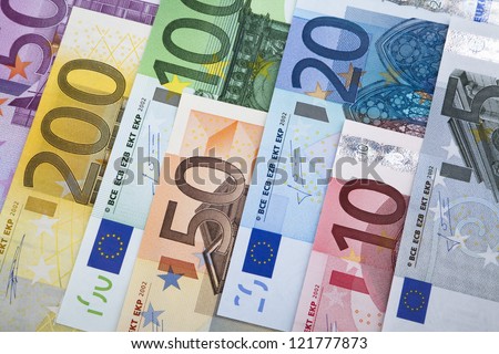 European Union Currency. Group of euro banknotes