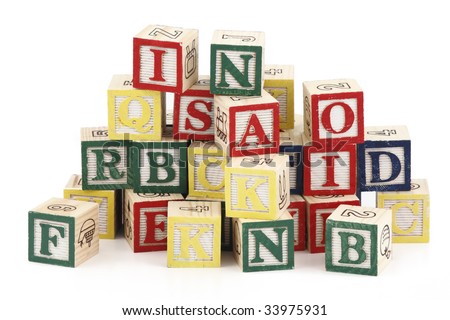 Large group of alphabet blocks isolated on white background