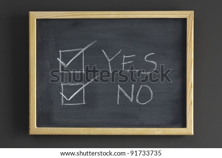 YES and NO check boxes written on a blackboard