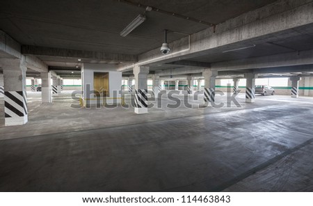 Parking garage of shopping center, underground interior