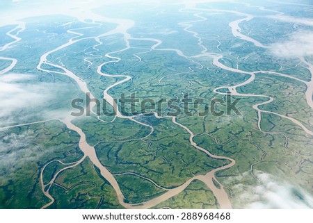 Beautiful rivers, view from aircraft