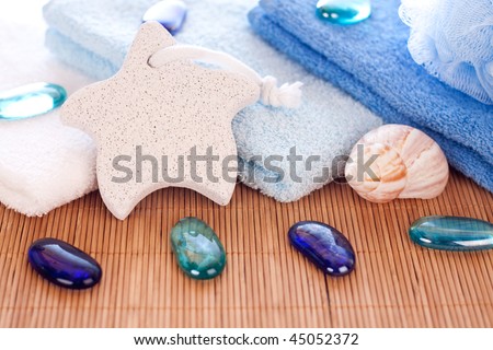 towels, foot stone, decorative stones, sponge for bath