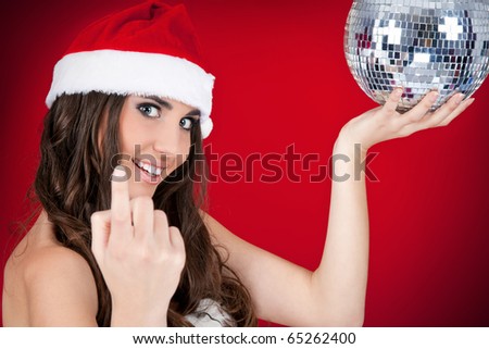 sexy Christmas woman inviting you to join the party