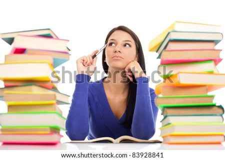 student girl with problems thinking, isolated on white background - stock photo