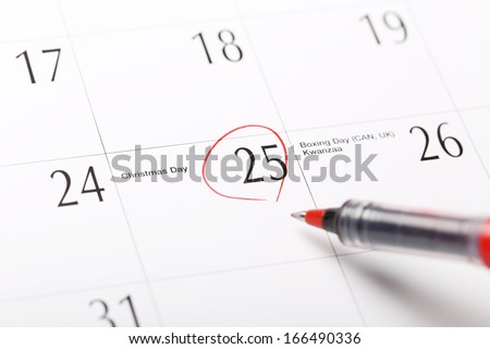 Circled 25 on calendar; focus on date 25