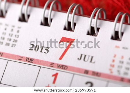 Macro Chinese Calendar 2015 - July with Chinese number word