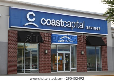 Pitt Meadows, BC, Canada - June 16, 2015 : Coast capital savings bank in Pitt Meadows Canada. It is Canada's largest credit union by membership