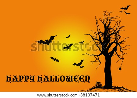 A Halloween background with bats, and creepy trees.