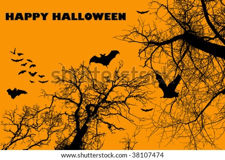 A Halloween background with bats, and creepy trees.