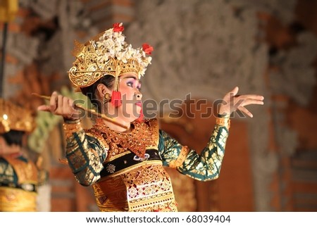 BALI, INDONESIA - APRIL 21: Traditional dances are performed by local professional actors during the annual Ubud Dance Festival on April 21, 2010 ini Bali, Indonesia.