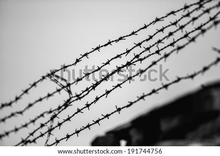 Secure zone barbed wire fence, Black and White