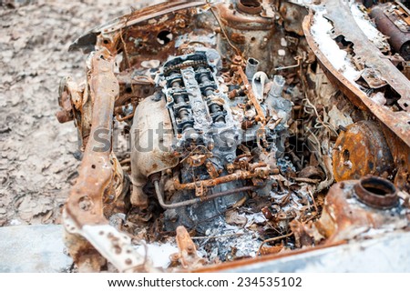 Burned car engine