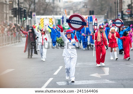 LONDON, UNITED KINGDOM- JANUARY 01: People on the New Year Day Parade in London on January 01, 2015 in London, UK