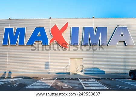 KAUNAS, LITHUANIA - FEB 01: MAXIMA store in Kaunas, Lithuania on February 1, 2015. Maxima is a retail chain operating 478 stores in Lithuania, Latvia, Estonia, and Bulgaria.