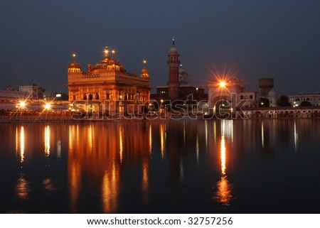 golden temple amritsar at night. stock photo : Amritsar Golden