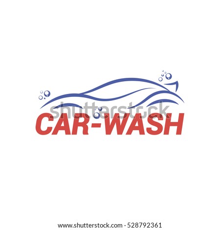 Vector Logo Template For Car-Wash. Illustration Of Car With Bubbles