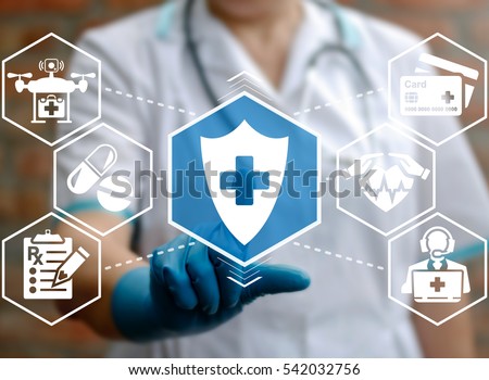 Health insurance medicine safety finance treatment computer future first aid concept. Healthcare medical assurance protection help money premium healthy web technology
