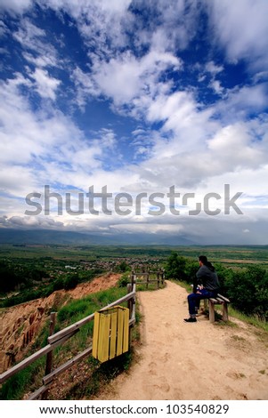 man see beautiful sky landscape in bulgarian high mountain