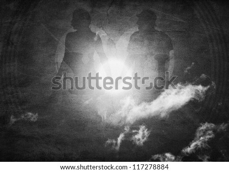 abstract black and white couple silhouette; love textured moon concept