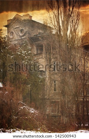 abandoned spooky house in deep mystery wood