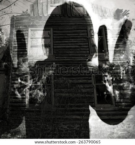 abstract ghost silhouette, double exposure horror background