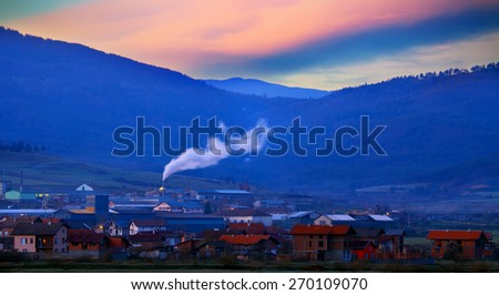 cold morning over the small mountain industrial town